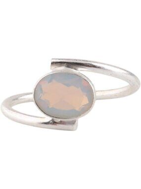 Milky Opal Elegant 8X6mm Bezel Set Gemstone 925 Silver Statement Ring